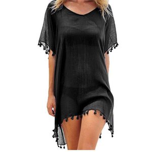 Chiffon Tassels Beach Wear Women Swimsuit Cover Up Swimwear Bathing Suits Summer Mini Dress