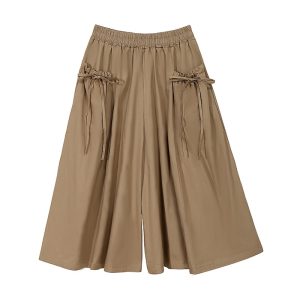 High Waist Khaki Black Pleated Bow Wide Leg Trousers New Loose Fit Pants Women Fashion Tide Spring Summer