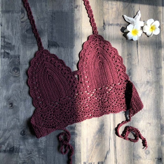 2020 New Triangle Bikini Top Woman Hollow Out Swimsuit Crochet Black Bikini Top Sexy Swimming Bra Large Female Swimwear S M L XL - Image 17