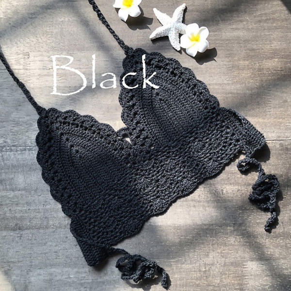 2020 New Triangle Bikini Top Woman Hollow Out Swimsuit Crochet Black Bikini Top Sexy Swimming Bra Large Female Swimwear S M L XL - Image 8