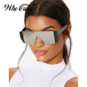 Futuristic One Piece Sunglasses Men Brand Designer Oversized Square Rimless Sun Glasses Black Shades Women OM504