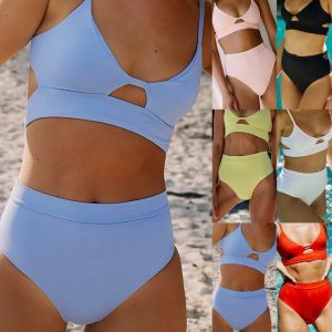 Sexy Bikini Set Cut Out Swimwear Women High Waist Swimwear Bandage Bathing Suits