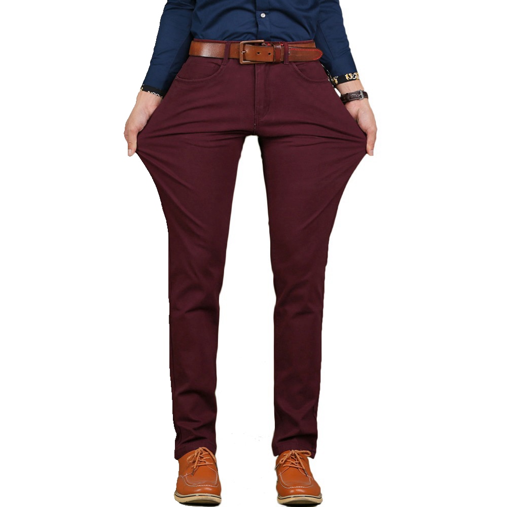 Mens Casual Pant High Stretch Elastic Fabric Skinny Slim Cutting Trouser Pocket Badge Plus Size