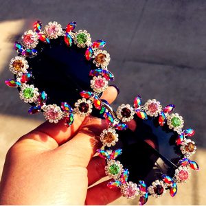 Handmade Vintage crystal Round sunglasses Crystal gems Luxury ladies Sunglasses Beach&Party Women Sunglasses