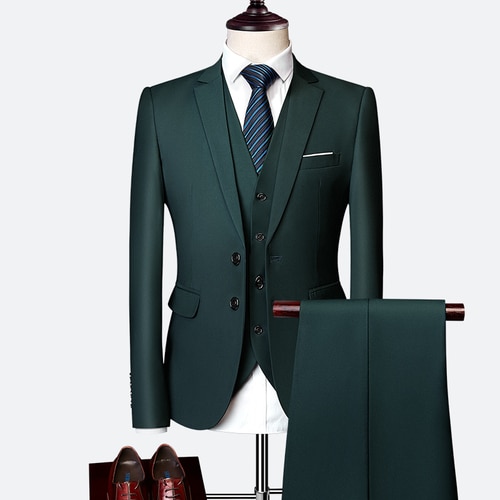 Wedding Prom Suit Green Slim Fit Tuxedo Men Formal Business Work Wear Suits 3Pcs Set (Jacket+Pants+Vest) - Image 9