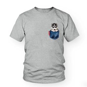 Pet Husky Dog Cute Print T-Shirt Funny Jean Pocket T Shirts Men Women Short Sleeve cotton summer Animal tshirts Tops Tees