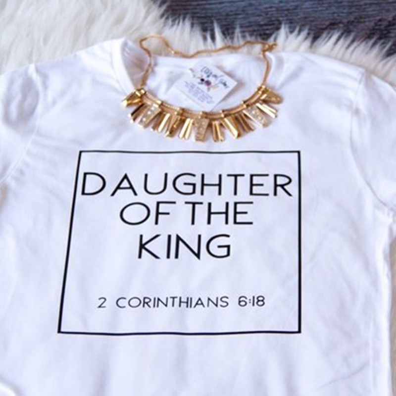 hristian T Shirts Women Daughter of The King Letter Print Cotton Cute Christian Tshirt Women's Jesus Shirt Harajuku Tops - Image 2