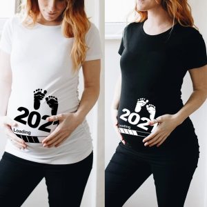 Baby Loading  2021 Printed Pregnant T Shirt Maternity Short Sleeve T-shirt Pregnancy Announcement Shirt New Mom Tshirts Clothes