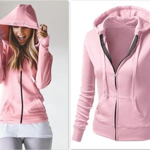 Women's Classic Hoodies Jackets Spring Autumn Zipper Hoody Sweatshirts Jacket Solid Slim Fit Hoodie
