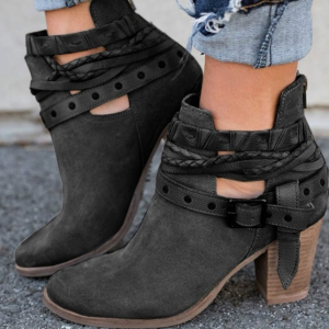 Buckle Strap Women Ankle Boots Casual Platform Shoes Woman High Heels Western Boots Slip On Winter Women Shoes