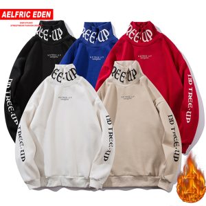 Hoodies Sweatshirts Men Hip Hop Letter Print Turtleneck Pullovers Street Wear