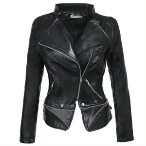 Plus Size 3XL Women Winter Gothic Black Faux Leather Jackets Zipper Basic Coat Turn-down Collar Vintage Motorcycle Outerwear