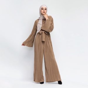 Muslim Abaya Pleated Jumpsuits Maxi Dress Flare Sleeve Long Robe Kimono Arab Ramadan Islamic Prayer Clothing Worship Service