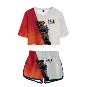 Summer T shirts Apex Legends Printed Women Exposed Navel short T-Shirt + Short pants Kpop Apex LegendsTwo-Pieces Set