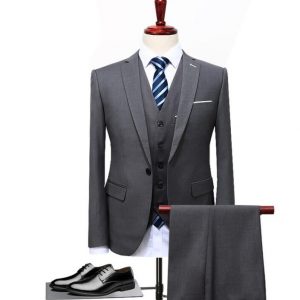 Suits Wedding Groom Plus Size 4XL 3 Pieces(Jacket+Vest+Pant) Slim Fit Casual Tuxedo Suit Male