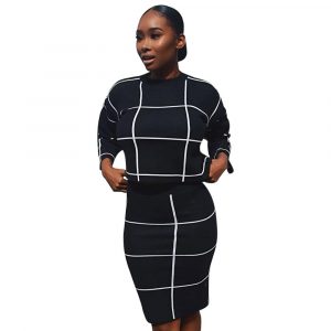 Women' autumn Plaid Ms. Long Skirt Two-piece