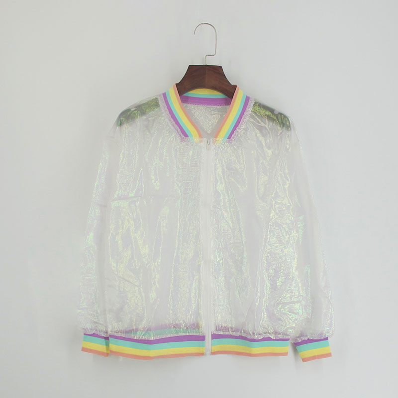 Harajuku bomber color Women Jacket Coats Laser Rainbow Symphony Hologram Coat Clear Iridescent Transparent Jersey Jacket - Image 5