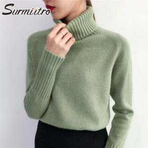 SURMIITRO Knitted Sweater Women 2020 Autumn Winter Korean Cashmere Turtleneck Long Sleeve Pullover Female Jumper Knitwear