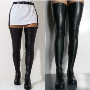 IPPEUM Women Shoes Black Thigh High Boots Elastic Belt women's boots Black Sexy Long Boots Women Over Knee Boots Leather
