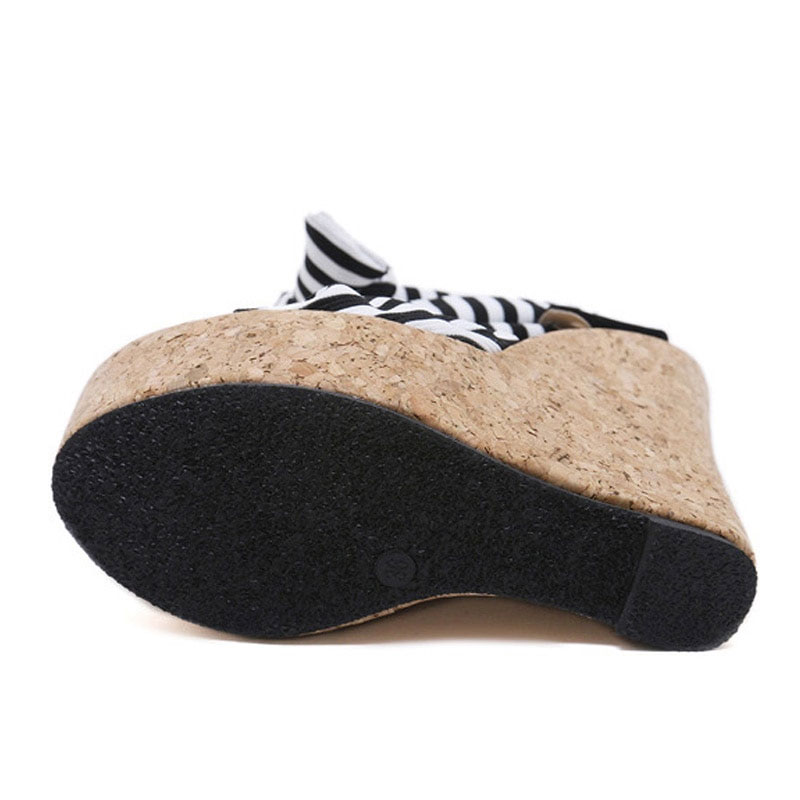 Cotton Fabric Summer Roman Sandals Wedges High Heels Sexy Peep-Toe Platform Shoes Woman - Image 4