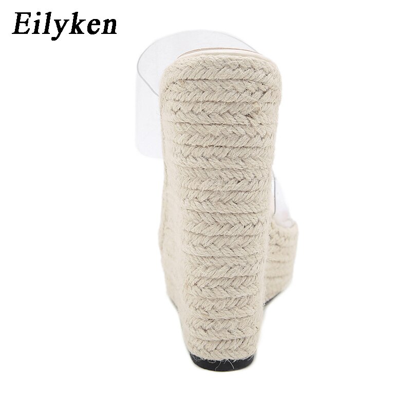Summer PVC Transparent Peep Toe Cane Straw Weave Platform Wedges Slippers Sandals Women Fashion High Heels Female Shoes + FREE E-BOOK - Image 4