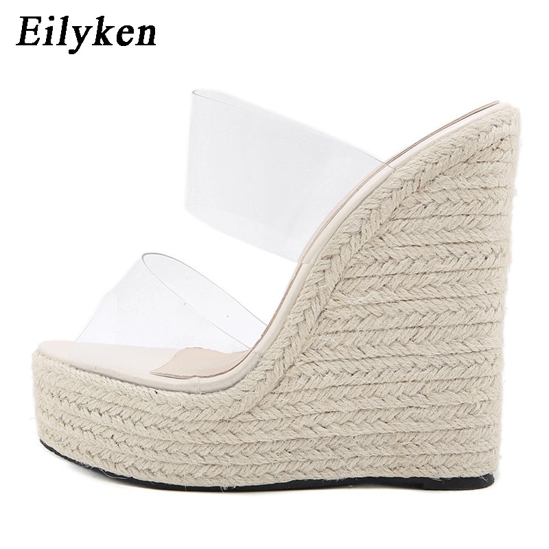 Summer PVC Transparent Peep Toe Cane Straw Weave Platform Wedges Slippers Sandals Women Fashion High Heels Female Shoes + FREE E-BOOK - Image 7