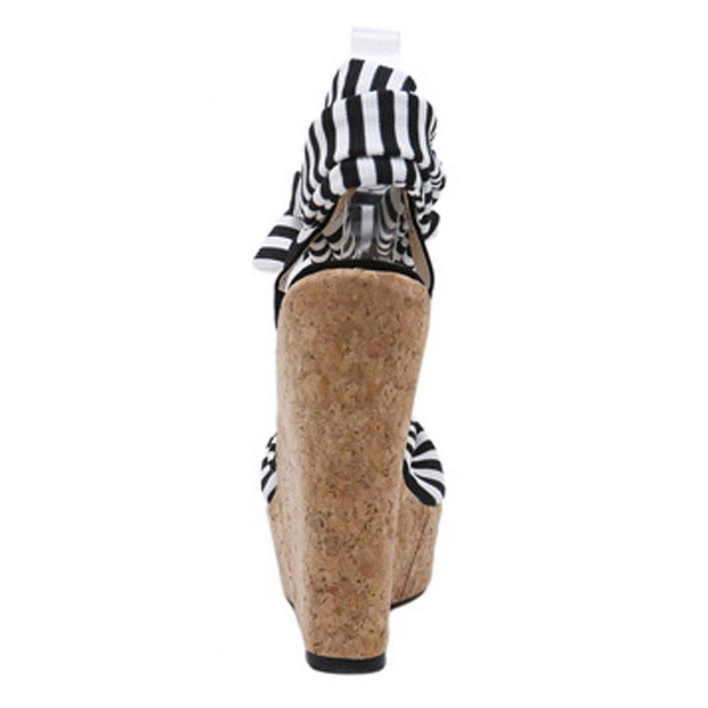 Cotton Fabric Summer Roman Sandals Wedges High Heels Sexy Peep-Toe Platform Shoes Woman - Image 3