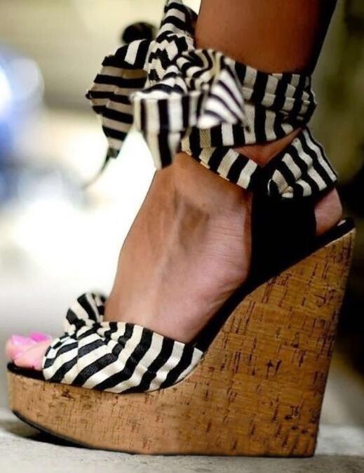 Cotton Fabric Summer Roman Sandals Wedges High Heels Sexy Peep-Toe Platform Shoes Woman