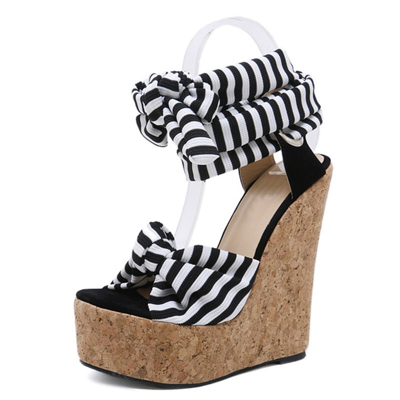 Cotton Fabric Summer Roman Sandals Wedges High Heels Sexy Peep-Toe Platform Shoes Woman - Image 2