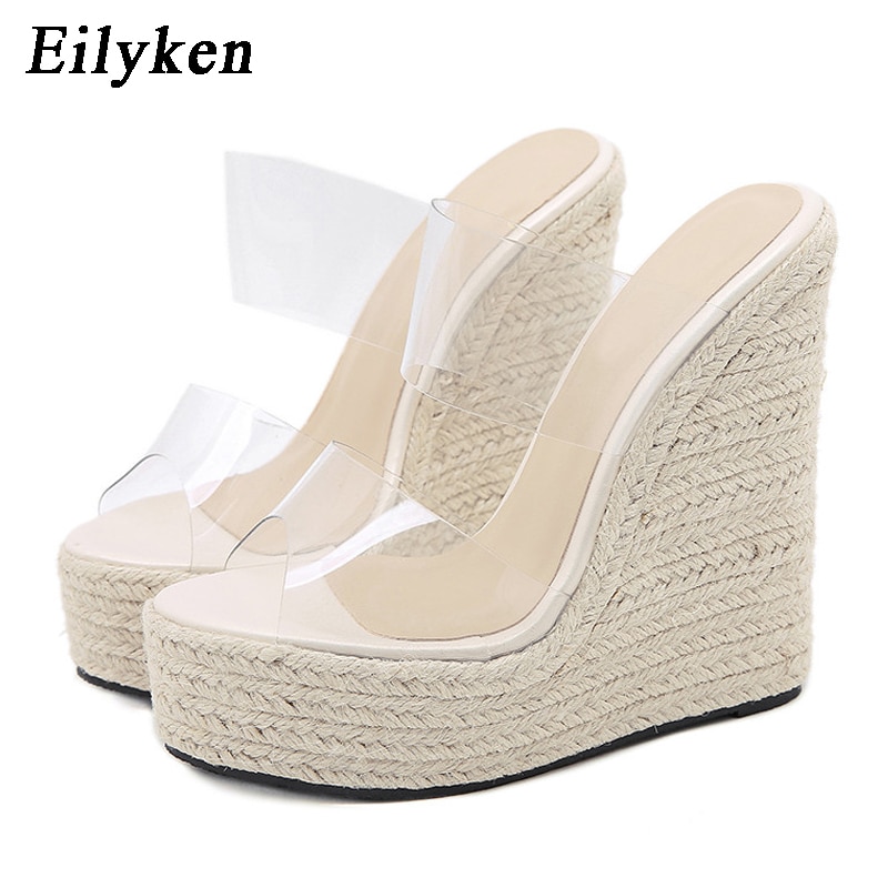 Summer PVC Transparent Peep Toe Cane Straw Weave Platform Wedges Slippers Sandals Women Fashion High Heels Female Shoes + FREE E-BOOK - Image 2