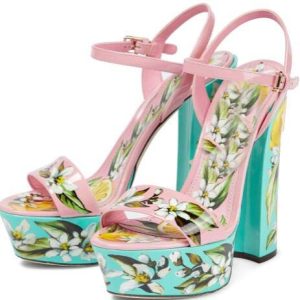 Newest Floral Printed Sandals Summer Sexy Platform Chunky Heels Women Shoes Ankle Strap Gladiator Sandals
