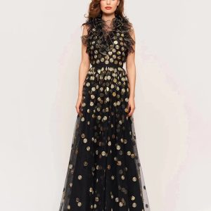 Backless Black Evening Dress Women V Neck Sleeveless Ruffles Sequins Dress Summer New Trendy