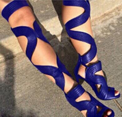 Sexy Open Toe Gladiator Sandals Women Boots Cut-Outs Lace Up Thigh High Boots High Heels Black Leather Shoes Woman Botas - Image 23